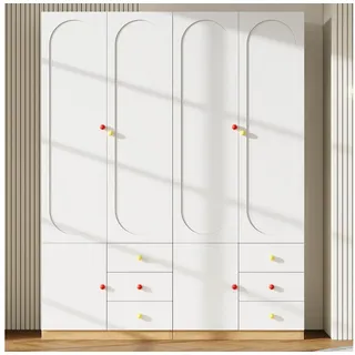 Merax Kinderkleiderschrank Kinder-Kleiderschrank, 3-türiger Kleiderschrank (2-St., mit 3 Schubladen) Kinderzimmer, Kinderzimmermöbel, Kleiderstange, Bunte Keramikgriffe weiß