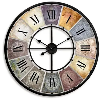 wall-art 80 cm große Vintage Wanduhr Retro XXL antike Wohnzimmeruhr Metall Uhr groß, römische Ziffern