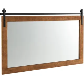 GOPLUS Wandspiegel mit Holzrahmen, Rechteckiger Spiegel 100 x 66 cm, Hängespiegel Holz, HD-Spiegel mit Metallhalterung, Badezimmerspiegel für Badezimmer, Flur, Wohnzimmer, Schlafzimmer (Braun)