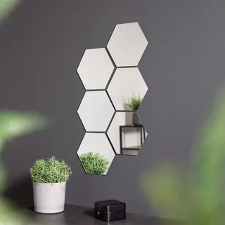 Haushalt International Nordheim sechsteckiger Spiegel-Wandaufkleber 6er-Set (je 18 x 21 x 0,25 cm) Spiegelwand Wandspiegel Spiegelfliesen Glas-Fliesen