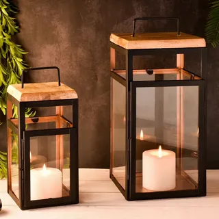 Marrakesch 2er Set Gartenlaterne Laterne 41cm & 30cm | Laternen für Draußen Vejle modern als Gartendeko - Schwarz
