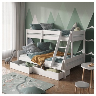 VitaliSpa® Hochbett Kinderbett Spielbett Everest 120x200cm Weiß Schubladen (mit Leiter und Schubladen) weiß