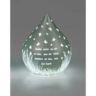 formano Deko-Tropfen in Frosty-Silber mit LED-Licht + Timer 13cm aus Farbglas in geeister Optik mit Spruch: Denke nicht so oft an das.., für 3x AA Batterien 1,5V-Batterie nicht enthalten