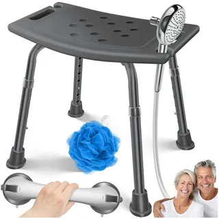 KESSER Badhocker Duschhocker höhenverstellbar & bis 136kg belastbar, Duschhilfe für Senioren, rutschfester Duschstuhl mit Zubehör grau
