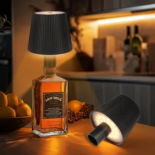 Ketom Flaschenlampe Aufsatz LED Aufladbar Schwarz, IP54 Wasserdicht | 2 Stück Lampenschirm für Flasche, Akku Lampe für Flasche LED USB, 3 Farbtemperaturen, Dimmbare, Touch Control, Als Tischlampe