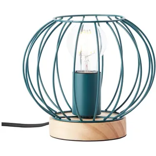 Sorana Tisch Deko Design Leuchte Lampe Käfig Korb türkis Metall Holz E27 40W