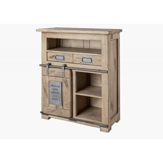 industrial Kommode Sideboard Mango Holz massiv Schiebetür 5 Fächer 2 Schubladen