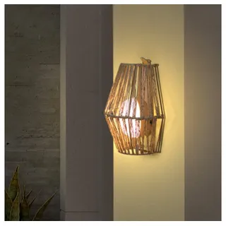 Licht-Trend Außen-Wandleuchte Sisine Boho-Style LED Seegras Akku-Außenwandlampe Braun, Warmweiß braun