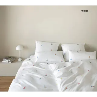 Elegante Mako-Satin Bettwäsche Sail Away - 135x200 cm + 40x80 cm	weiss