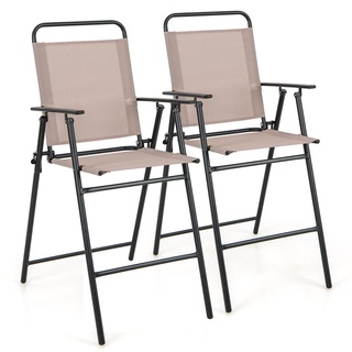 COSTWAY 2er Set Terrassenstühle klappbar, Barhocker mit Armlehnen und Fußstützen, 53x69x112cm