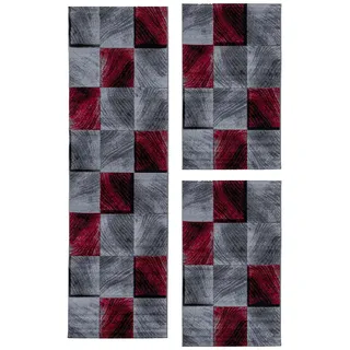 Carpetsale24 Bettumrandung Schlafzimmer 3 teilig Kurzflor Teppich Rot Bettvorleger Schlafzimmer Bettset: 2 St. 80x150 cm | 1 St. 80x300 cm - Flauschiger Teppich Läuferset Weich Moderne Design
