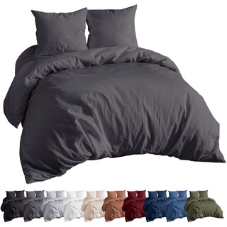 EllaTex Renforce Bettwäsche Set aus 100% Baumwolle, Farbe:Anthrazit-Grau, Größe:2er Pack Kissenbezug 40x40cm