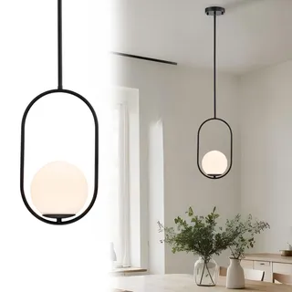 Alighting Pendelleuchte Schwarz mit Milchglas Kugel Ø15 cm | Höhenverstellbare Hängelampe Modern, E14 Glas Pendellampe für Esstisch, Küche, Schlafzimmer, ohne Leuchtmittel