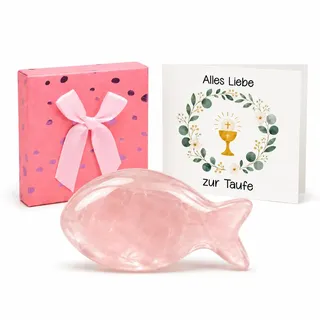 Taufgeschenke Für Mädchen, Fisch-Glücksstein Set Mit Karte, Christliches Geschenk Taufe Mädchen Für Patenkinder & Enkel Zur Heiligen Feier & Geburt