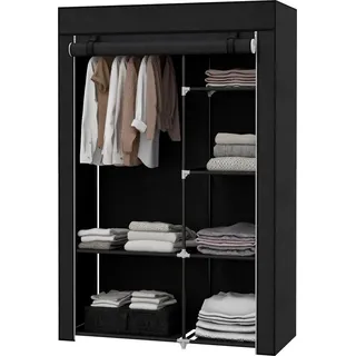 Faltbarer Stoffkleiderschrank mit Kleiderstange und 6 Regalböden, 103x43x162,5 cm, Schwarz - Vliesabdeckung - pulverbeschichteter Rahmen - bis 45 ... - Schwarz