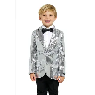 Suitmeister Pailletten-Blazer für Jungen - Glänzende Partyjacke für Kinder - Weihnachten & Sylvester - Slim Fit - Blazer für Jungen - Silber