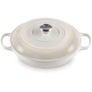 Le Creuset Signature Gusseisen Gourmet-Profitopf, Rund, Ø 30 cm, 3,5 l, Für alle Herdarten inkl. Induktion geeignet, 5,555 kg, Meringue, 21180307164430