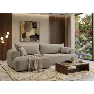B&B HOME Big-Sofa Vitton mit Schlaffunktion, L-Form, Cord, Beige, Skandinavisch, Bettkasten, Wohnzimmer (Mit Armlehne Links)