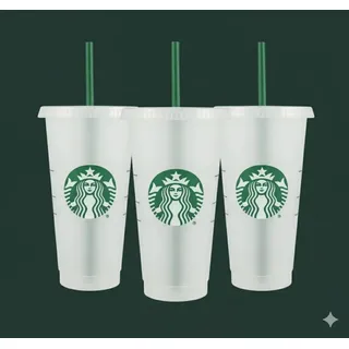Starbucks Wiederverwendbare Trinkbecher aus Hartplastik, 680 ml, mit Deckel und grünem Strohhalm mit Deckel, 3 Stück
