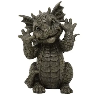 Figuren Shop GmbH Gartenfigur Gartenfigur - Drache schneidet Grimasse klein - Garten Figur Fantasy, (Einzelartikel, 1 St) grau