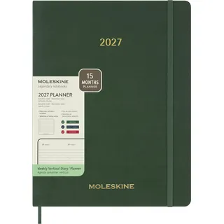 Moleskine 15 Monate Essential Wochenkalender 2026/2027, 1 Wo = 2 Seiten, vertikal, XXL, weicher Einband, Myrtengrün
