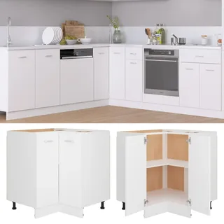 Homgoday Eck-Küchenschrank Lyon Weiß Holzwerkstoff 75,5x75,5x81,5cm, Ecke Platzsparend, Regale, Montageanleitung Unterschrank Model802489