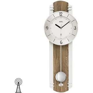 AMS 5292 Wanduhr Funk Funkwanduhr mit Pendel Pendeluhr Holz nussbaum farben