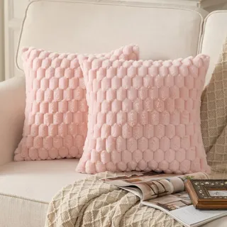 Mandioo 2er Set Rosa superweichen dekorative Plüsch Kissenbezug Kissenbezüge 60 x 60 cm Wollsamt Dekokissenbezüge Kissenhülle Sofakissen Dekokissen flauschig für Couch Sofa Bett Wohnzimmer