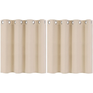 PiccoCasa 2er Set Gardine für Küche Polyester Scheibengardine Kurzgardine Blickdicht Kleine Gardine Beige 90H x 132B cm