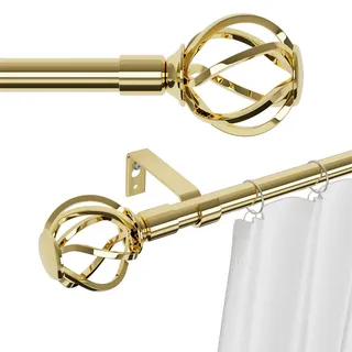 Gardinenstange Gold 300 cm Lang mit Gedrehten Käfigendstücken, Wandmontage Messing Gardinenstangen Set, Metall 16mm Gardinenstange 3m für Outdoor Wetterfest