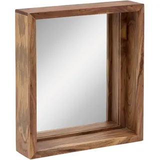 Bad Spiegel 60x70 mit Ablage Wandspiegel Holz Akazie hell Badmöbel schmal Sydney