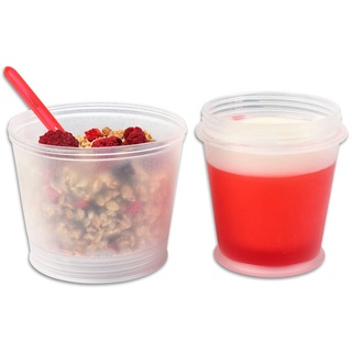 Schramm® Joghurtbecher 7 Farben to go Müsli-to-Go Müslibecher mit integriertem Kühlfach und Löffel Müslischale Joghurt Becher Müslibehälter Joghurtbehälter für unterwegs, Farbe:Rot