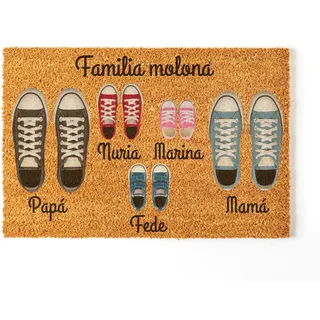 Fußmatte Personalisiert | Gestalte Deine Fußmatte mit deiner ganzen Familie | 70 x 40 cm | Lustige und originelle Fußmatten aus 100% Kokosfaser | Familie von 5 - NANNUK