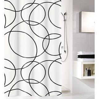 Kleine Wolke Rings Duschvorhang, Polyester, schwarz Weiss, 180 x 200 x 0.2 cm