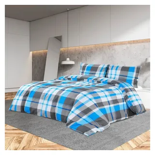 vidaXL Bettwäsche Set Blau/Grau 200 x 220 cm + 80 x 80 cm
