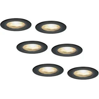 HOFTRONIC 6x Nola - LED Einbaustrahler 68mm Schwarz - IP65 Wasserdicht für Außen, Dachüberstand und Bad - 5W 480lm - 2700K Extra Warmweiß - Deckeneinbauleuchte Einbauspots
