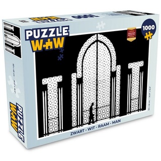 MuchoWow Puzzle Schwarz - Weiß - Fenster - Mensch, 1000 Puzzleteile, Foto-Puzzle, Bilderrätsel, Puzzlespiele, Klassisch bunt