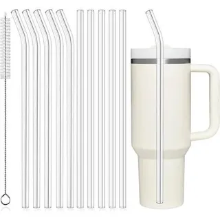 ALINK 10 Pack 30.5 cm wiederverwendbare Strohhalme für Stanley 30 oz/40 oz Becher, 10 Pack lange Plastikstrohhalme mit Reinigungsbürste, durchsichti
