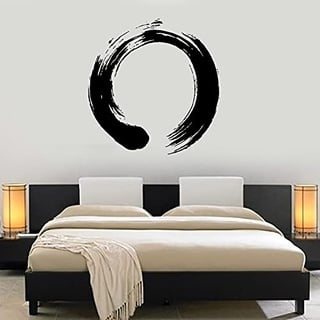 QIANGTOU Persönlichkeit Muster Vinyl Wandtattoo Yoga Wand Kreis Zen Kalligraphie Japan Aufkleber Für Wohnzimmer Schlafzimmer 42x43cm