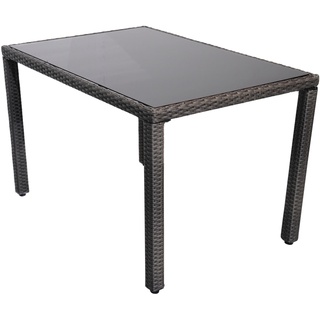 Ploß Bradford Dining-Tisch, Grau-Braun-Meliert, Polyrattan/Glas, 120x80 cm, Witterungsbeständig