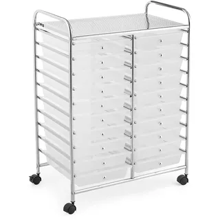 Costway Rollwagen mit 20 stapelbaren Schubladen, Schubladenwagen, Rollcontainer mit Metallrahmen und Regal