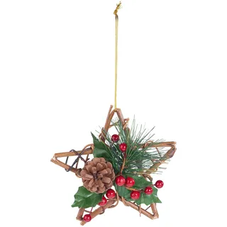Handgefertigter Rattan-Dekostern mit echten Tannenzapfen, Ø 15 cm