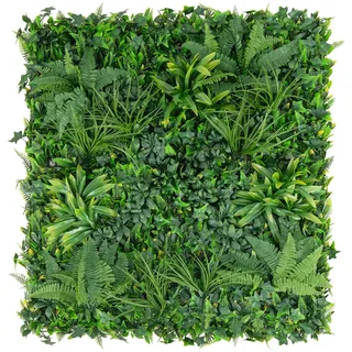 Costway 4 Stück Hecke Pflanzenwand 50x50cm, Paneele mit vielfältigen Blättern, simulierter Rasen, Kunstpflanze, Grün