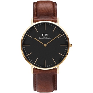 DANIEL WELLINGTON -CLASSIC ST MAWES gold-schwarz-braun-leather /40mm