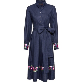 Reitmayer Blusenkleid Leinenkleid mit Blumenstick blau 42