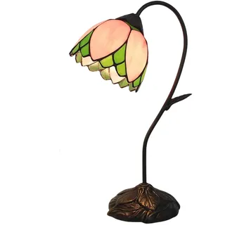Fiunkes Rosa-grüne Tischlampe aus Buntglas, Vintage Tiffany handgefertigte beige Glas-Blumenlampenschirm-Schwanenhals-Schreibtisch-Leselampe, moderne rustikale Schlafzimmer-Nachttischlampe,Rosa