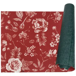 ANRO Küchenläufer RANNA Teppichläufer Bodenmatte Flurläufer Küchenteppich, eckig, Höhe: 3 mm, Meterware rutschfest Landhaus Rot wasserdicht rot|schwarz 52 cm x 350 cm x 3 mm