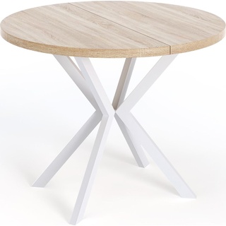 Runder Ausziehbarer Esstisch für 8 Personen - Loft Style Tisch mit Weiße Metallbeinen - 120 bis 200 cm - Industrieller Quadratischer Tisch für W...