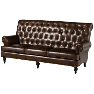Massivmoebel24 Sofa 3-Sitzer Echtleder 196x84x94 braun Chesterfield #107