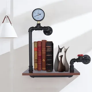 FROPIJ Wandregal Vintage & Schweberegal Industrial - Bücherregal aus Metall mit Rohrkonstruktion, Rostoptik, Industrial Deko - Stabiler Hängeregal und Rohr Regale für Wohnzimmer Bar Flur